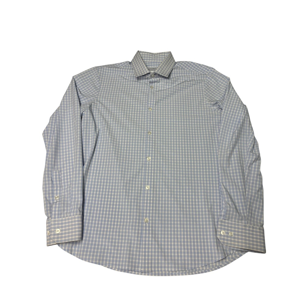 Mizzen + Main Leeward Dress Shirt Mens Large Trim Fit Blue Gingham Performance